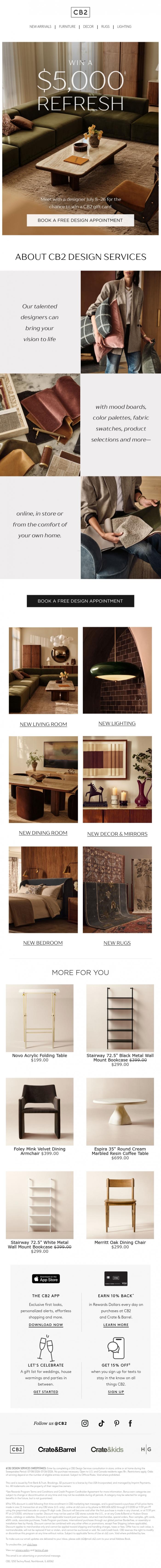 Email Design Inspiration from CB2 Free Design Services, EXPERT DESIGN, ON US