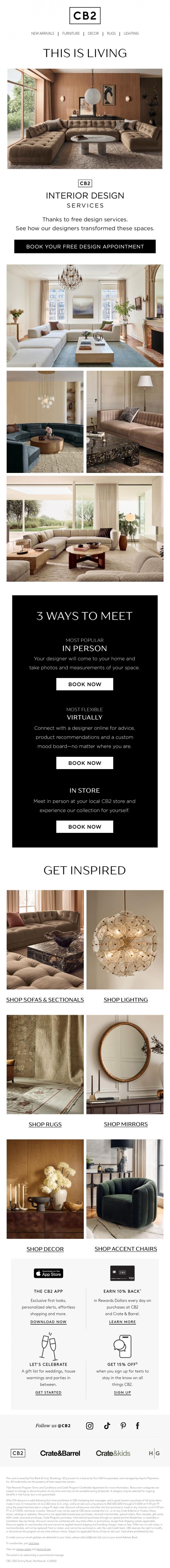 Email Design Inspiration from CB2 Free Design Services, Your living room could look like this