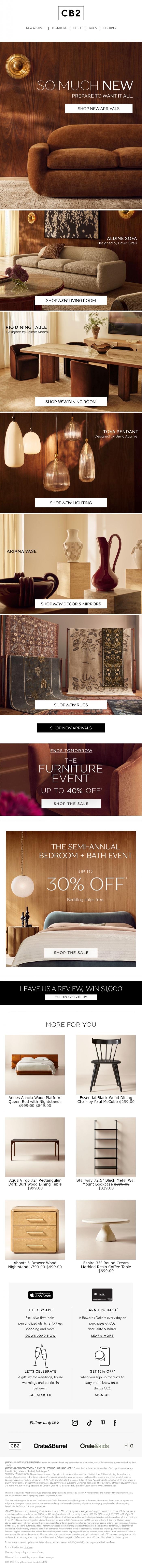 Email Design Inspiration from CB2 LONG WKND SALE, Prepare to want it all