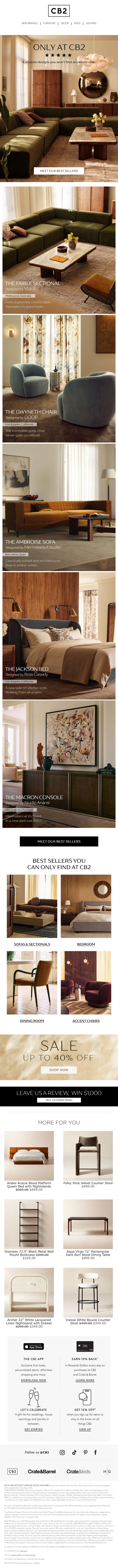 Email Design Inspiration from CB2 LONG WKND SALE, The best kind of impulse buy