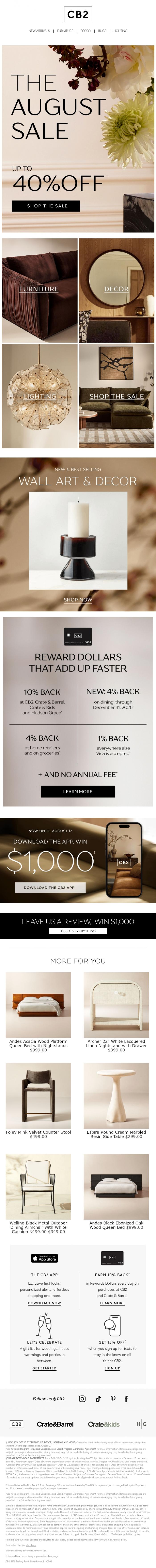 Email Design Inspiration from CB2 LONG WKND SALE, THE AUGUST SALE