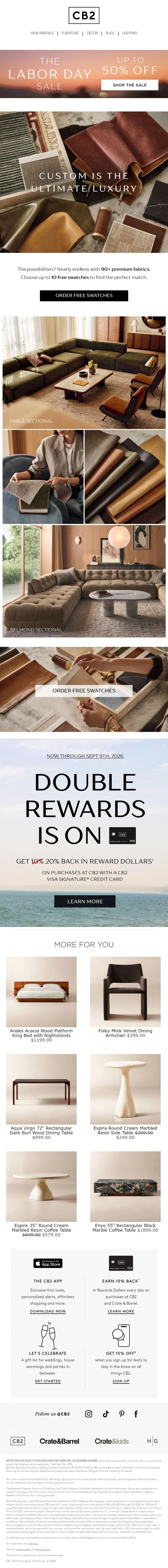 Email Design Inspiration from CB2 LONG WKND SALE, The perfect sofa does exist