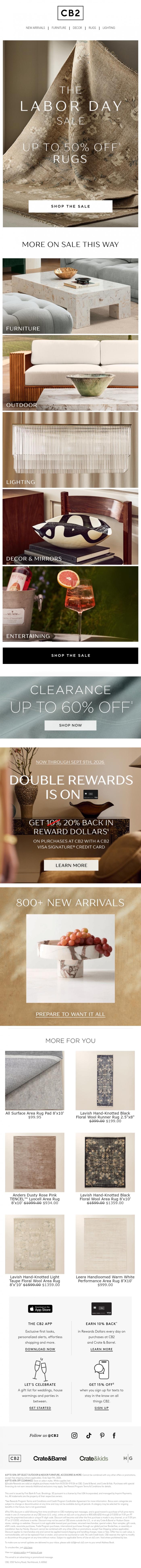 Email Design Inspiration from CB2 LONG WKND SALE, Rugs on sale. So worth it.