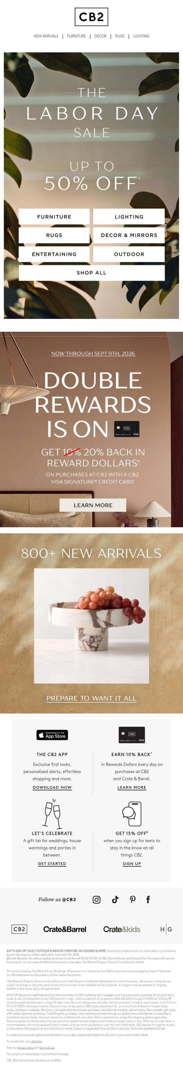 Email Design Inspiration from CB2 LONG WKND SALE, Get in on our biggest sale of the season