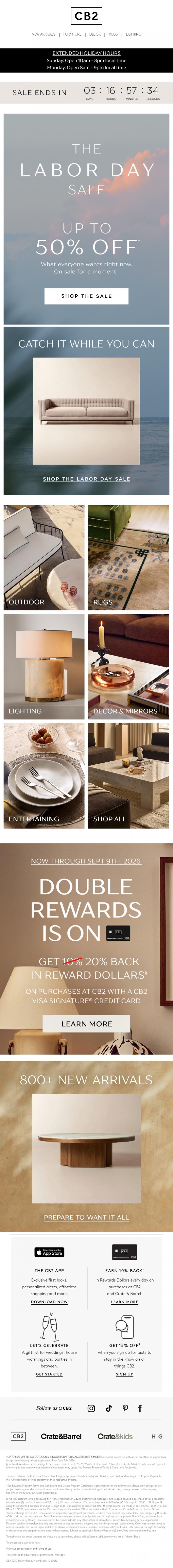Email Design Inspiration from CB2 LONG WKND SALE, ON SALE FOR A MOMENT