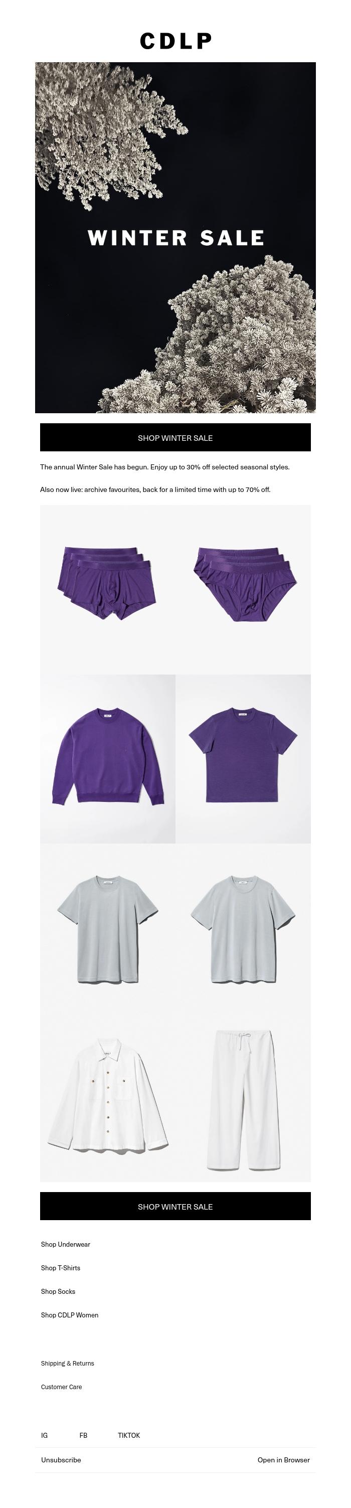 Email Design Inspiration from CDLP, Winter Sale: Now Live