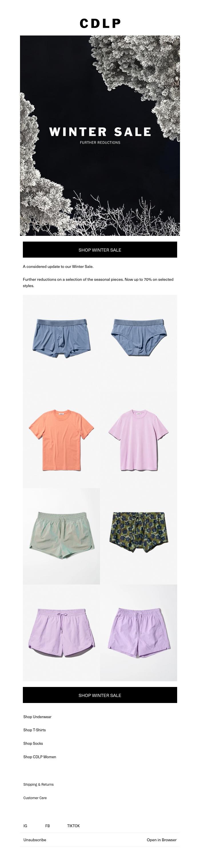 Email Design Inspiration from CDLP, Winter Sale: Further Reductions