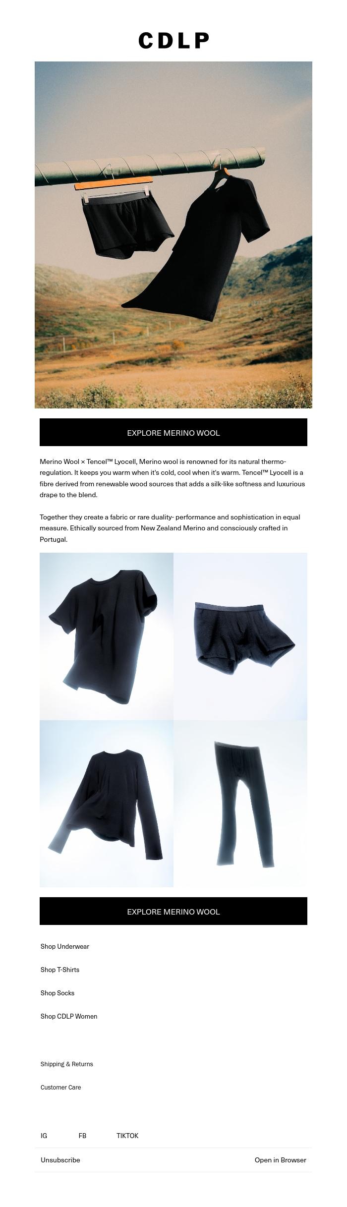 Email Design Inspiration from CDLP, Merino Wool Fusion: Thermo-regulated