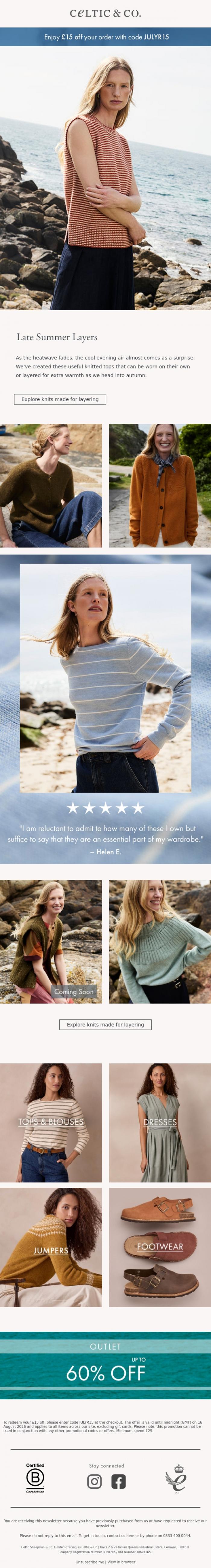 Email Design Inspiration from CELTIC & CO., Light knits, perfect for cooler evenings