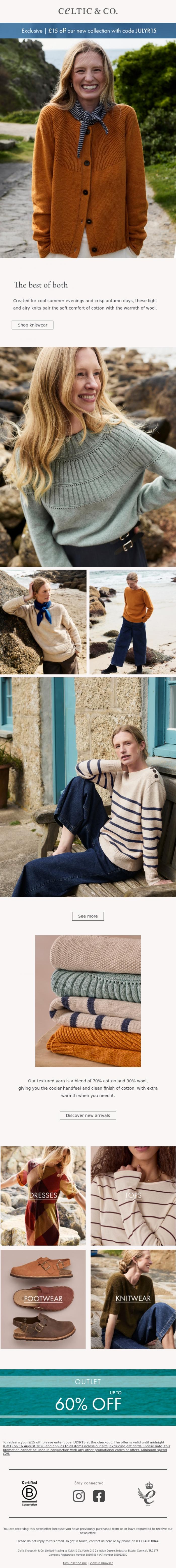 Email Design Inspiration from CELTIC & CO., New knitwear for summer evenings​
