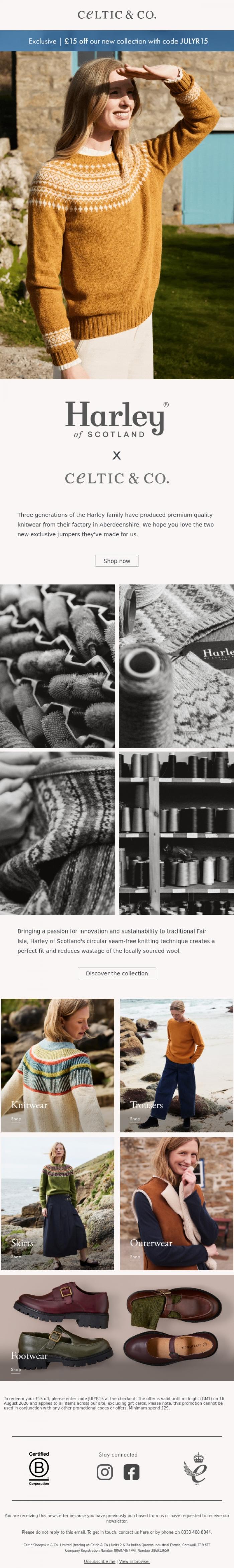 Email Design Inspiration from CELTIC & CO., Harley of Scotland - Maker's Story