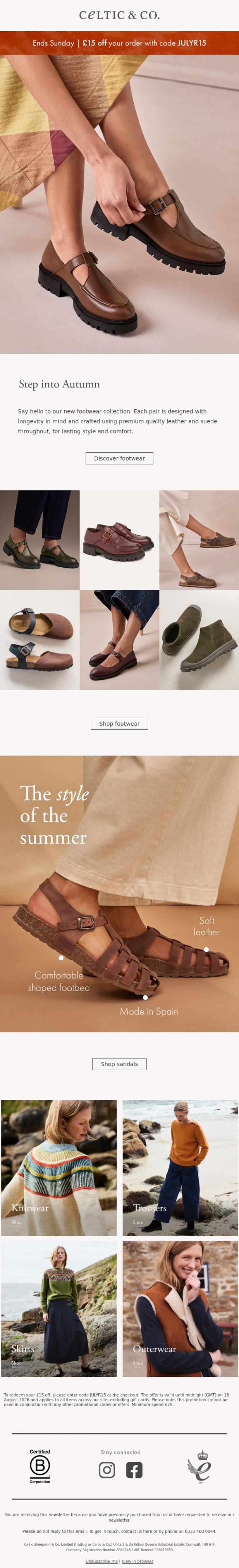 Email Design Inspiration from CELTIC & CO., Step into NEW footwear