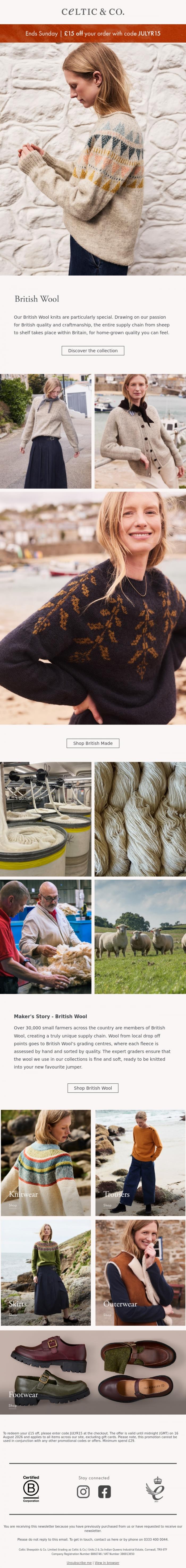 Email Design Inspiration from CELTIC & CO., British wool, British made
