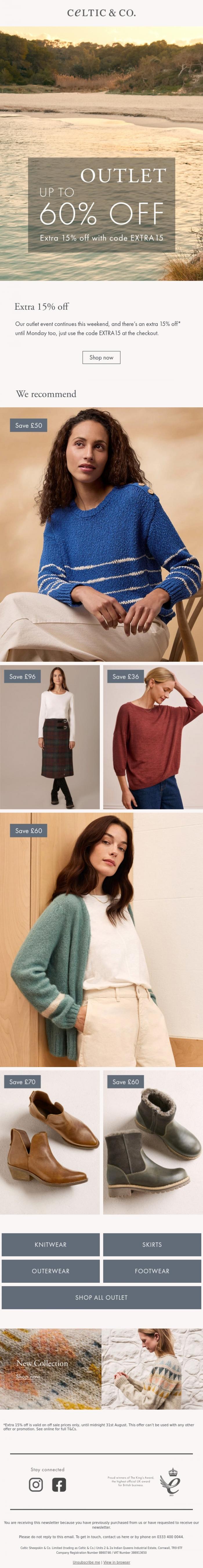 Email Design Inspiration from CELTIC & CO., Our outlet top picks