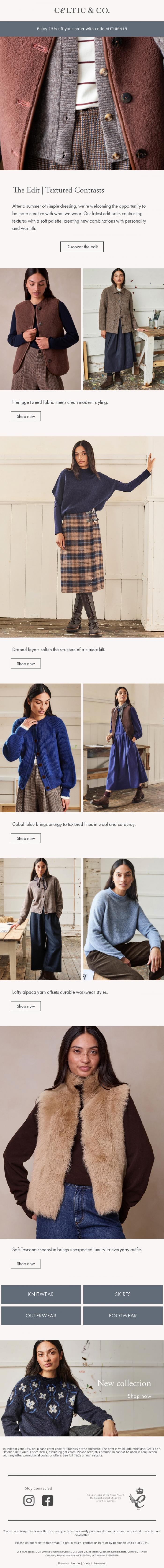 Email Design Inspiration from CELTIC & CO., Textured contrasts