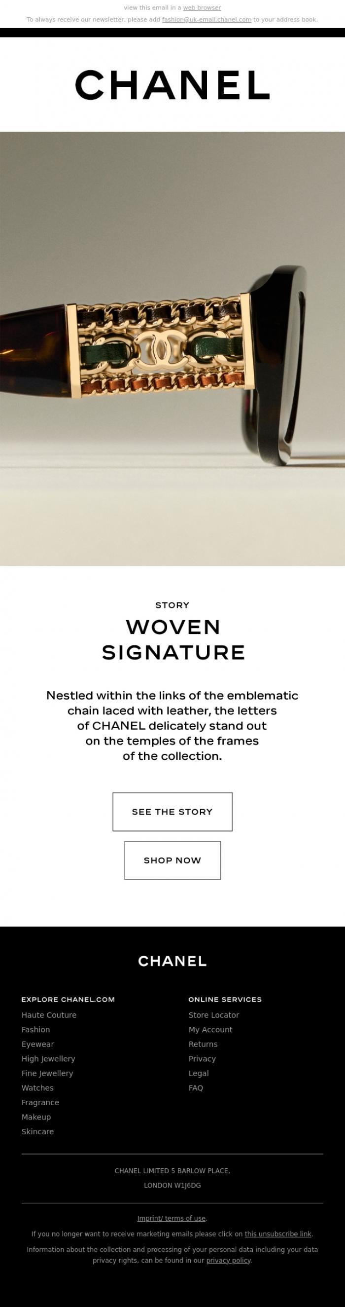 Email Design Inspiration from CHANEL, Woven Signature- CHANEL Eyewear