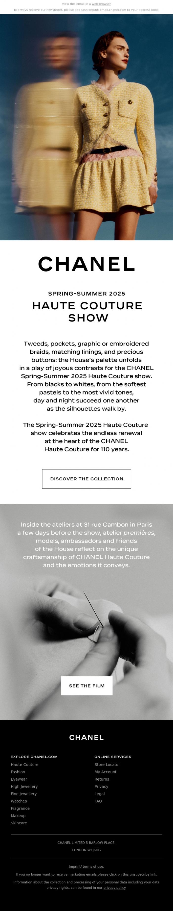 Email Design Inspiration from CHANEL, Highlights from the CHANEL Spring- Summer 2025 Haute Couture Show
