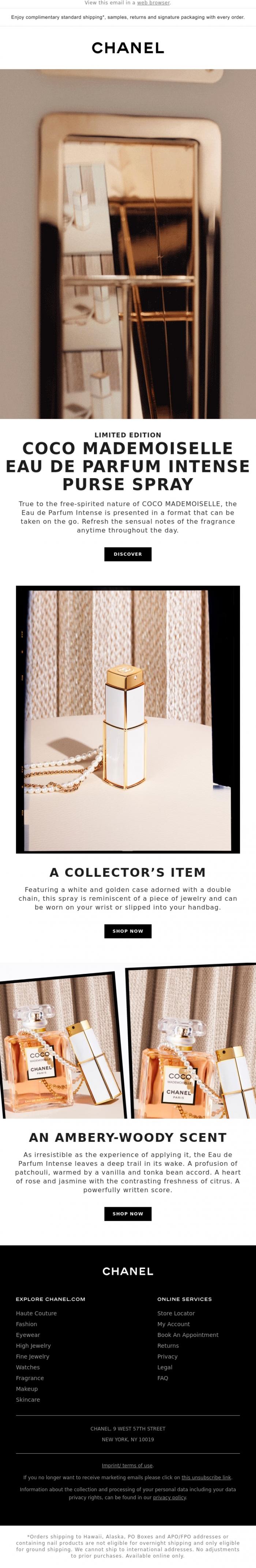 Email Design Inspiration from CHANEL, The new COCO MADEMOISELLE Eau de Parfum Intense Purse Spray