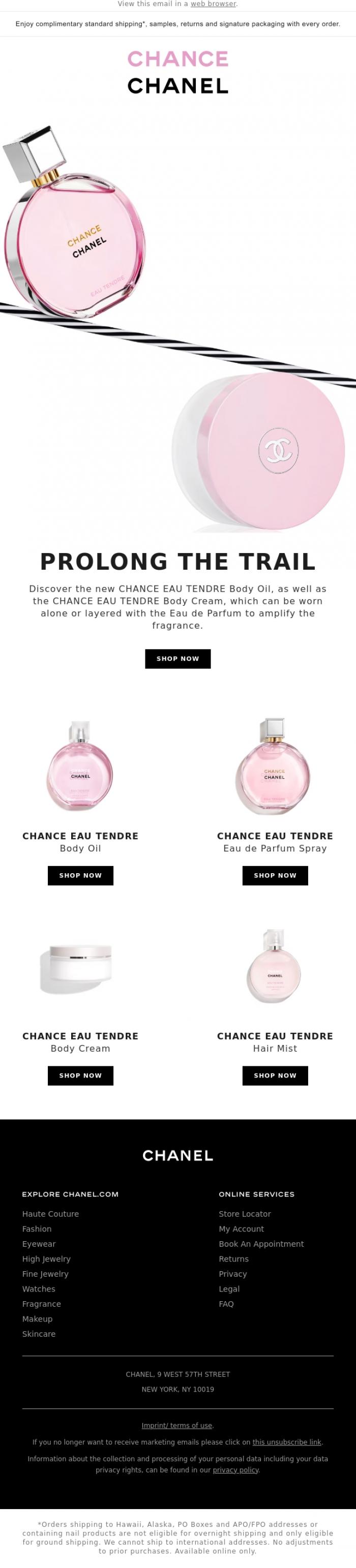 Email Design Inspiration from CHANEL, Prolong the trail of CHANCE EAU TENDRE
