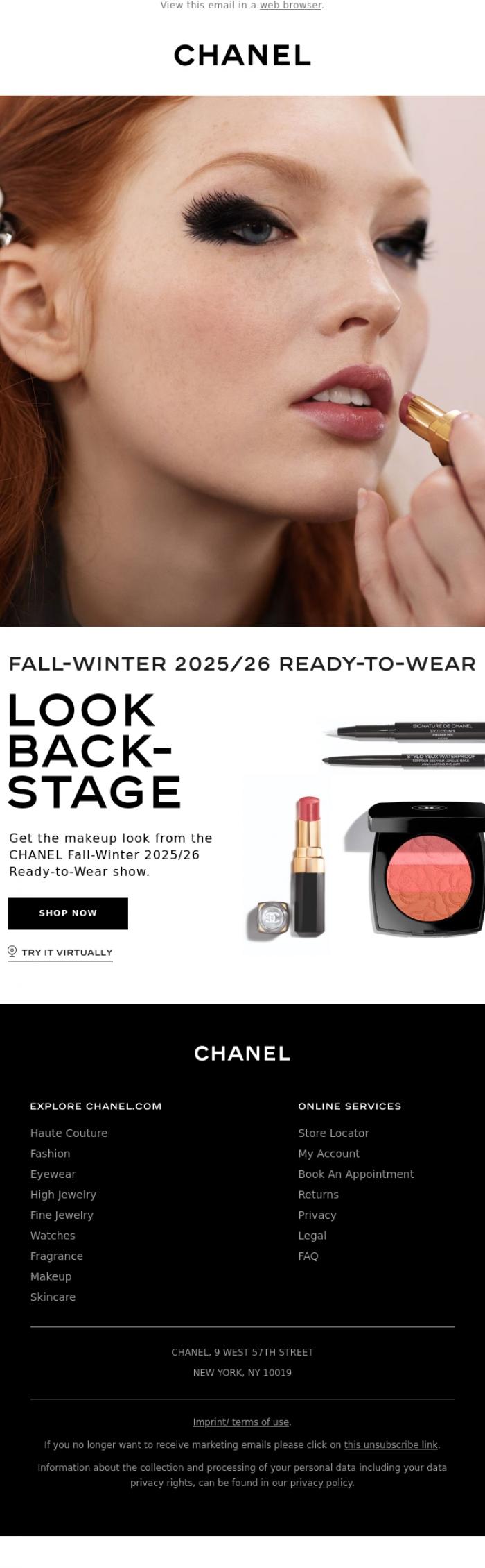 Email Design Inspiration from CHANEL, The makeup look from the Fall-Winter 2025/26 Ready-to-Wear show