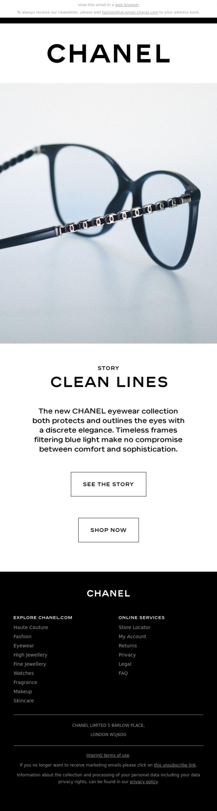 Email Design Inspiration from CHANEL, Clean Lines - CHANEL Eyewear