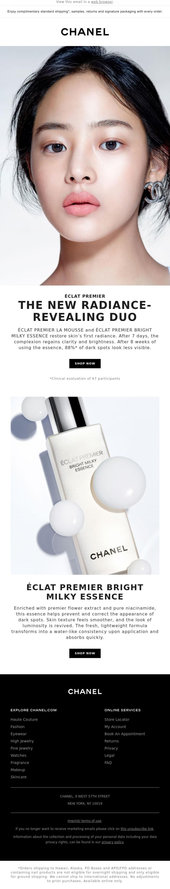 Email Design Inspiration from CHANEL, New &Eacute;CLAT PREMIER LA MOUSSE and &Eacute;CLAT PREMIER BRIGHT MILKY ESSENCE