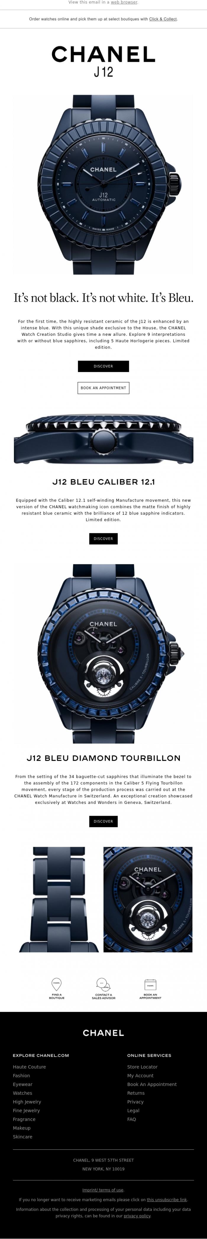 Email Design Inspiration from CHANEL, It's not black. It's not white. It's Bleu.