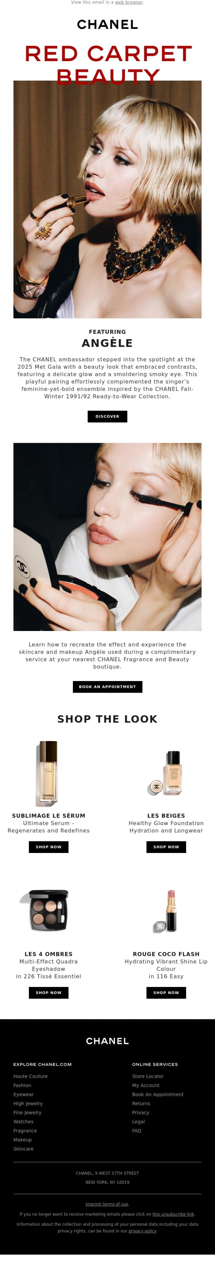 Email Design Inspiration from CHANEL, Ang&egrave;le's beauty look from the latest red carpet event