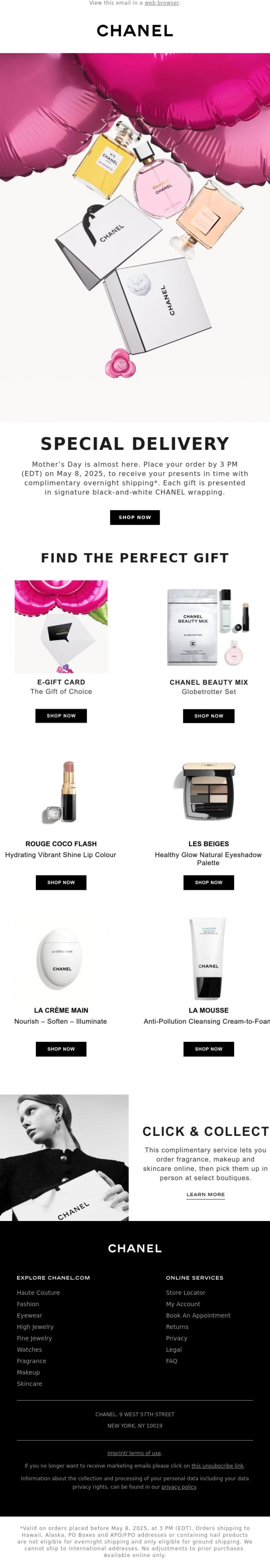 Email Design Inspiration from CHANEL, Gifts just in time for Mother's Day