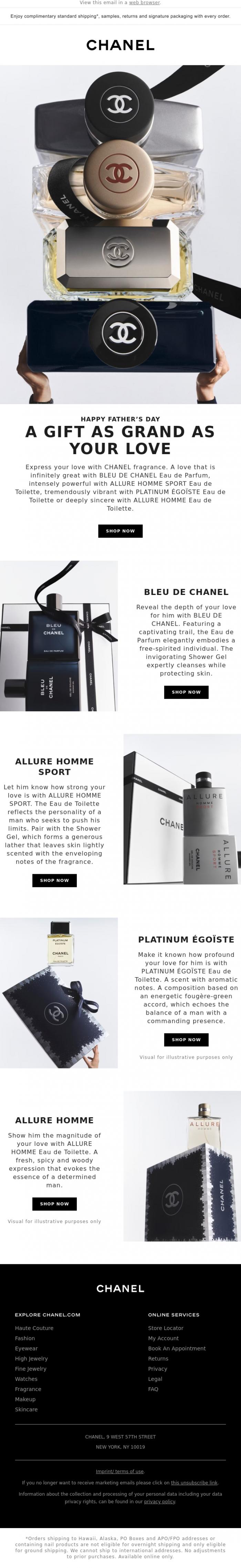 Email Design Inspiration from CHANEL, Discover a selection of fragrance for Father's Day
