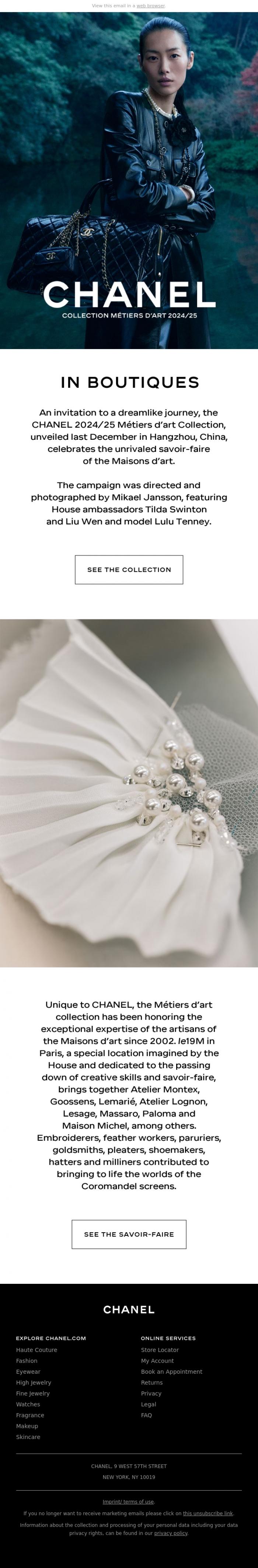 Email Design Inspiration from CHANEL, The CHANEL 2024/25 M&eacute;tiers d'art Collection