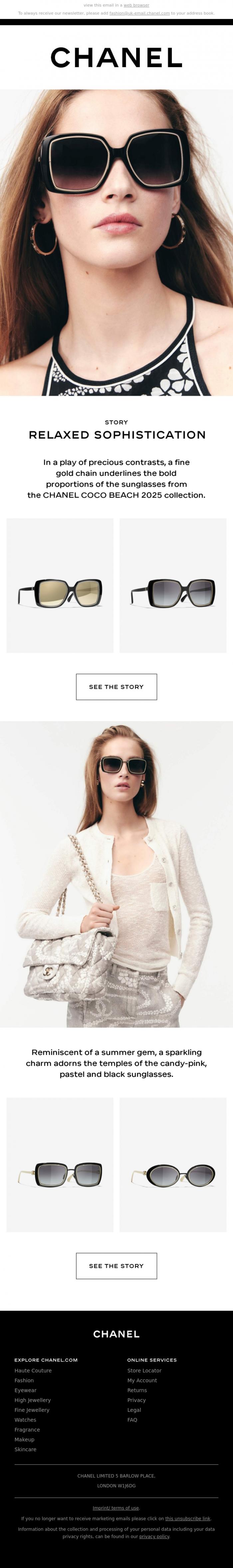 Email Design Inspiration from CHANEL, Relaxed Sophistication - CHANEL Eyewear