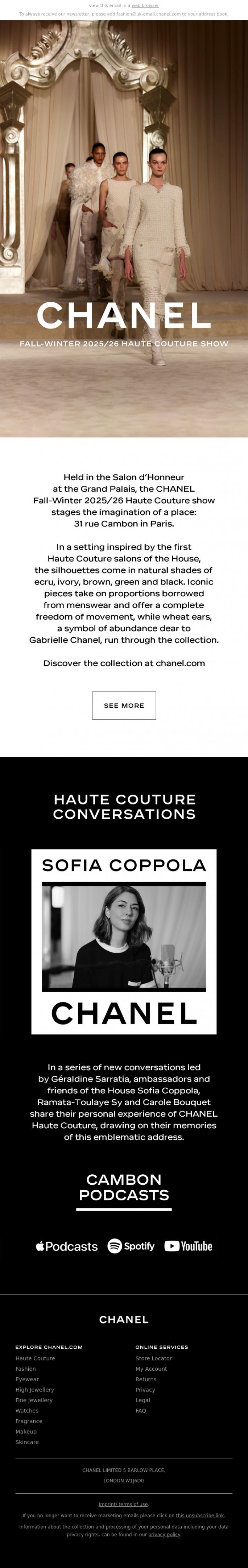 Email Design Inspiration from CHANEL, Highlights from the CHANEL Fall-Winter  2025/26 Haute Couture Show