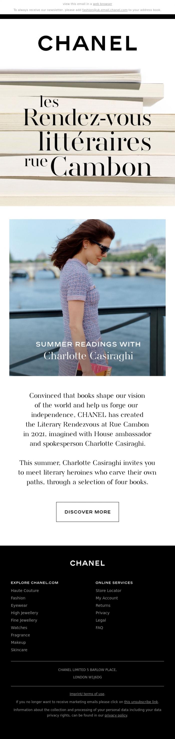 Email Design Inspiration from CHANEL, The Literary Rendezvous at Rue Cambon