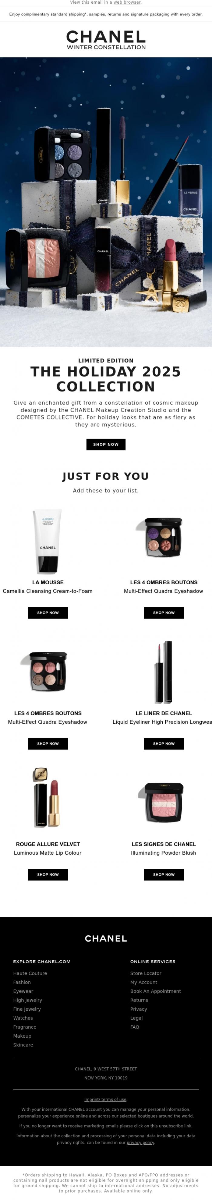 Email Design Inspiration from CHANEL, Find the perfect gift from the Holiday 2025 makeup collection