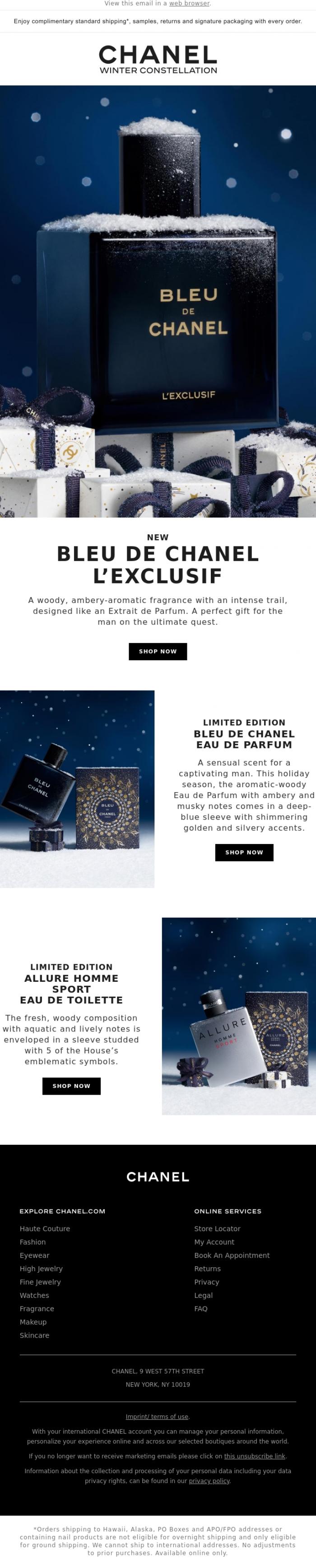 Email Design Inspiration from CHANEL, Give them a masculine fragrance by CHANEL this holiday season