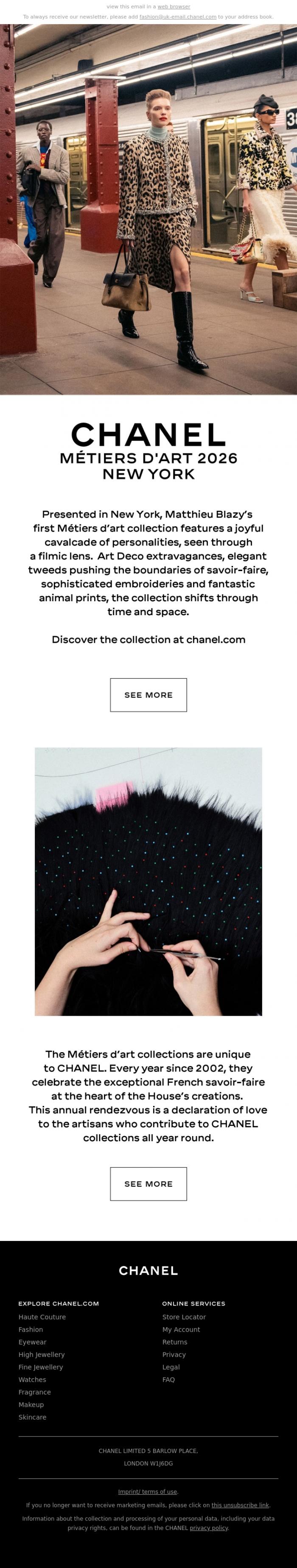 Email Design Inspiration from CHANEL, Highlights from the CHANEL M&eacute;tiers d'art 2026 Show