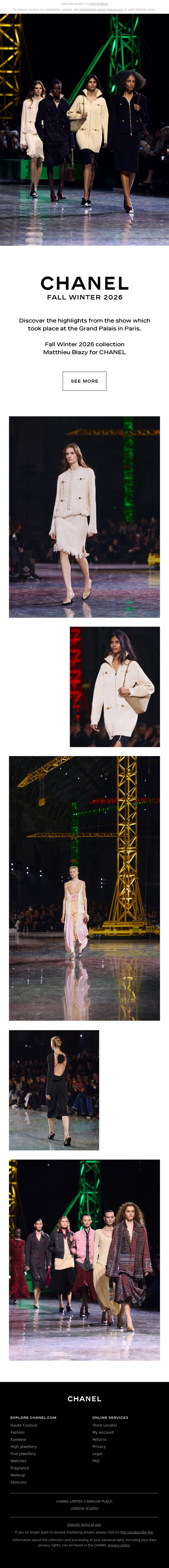Email Design Inspiration from CHANEL, Highlights from the CHANEL Fall Winter 2026 Show