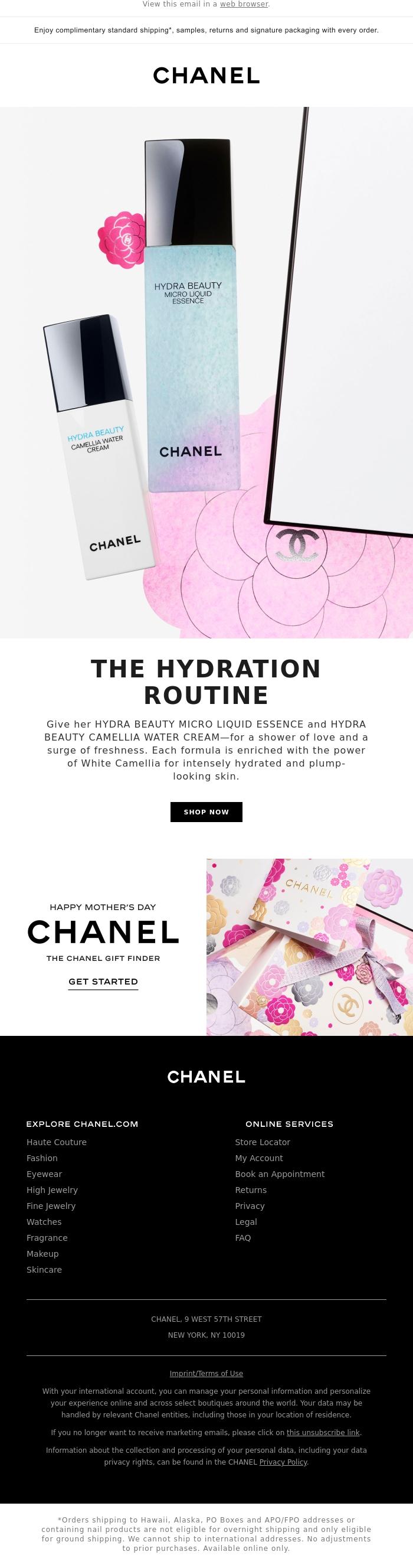 Email Design Inspiration from CHANEL, Shower her with freshness this Mother's Day