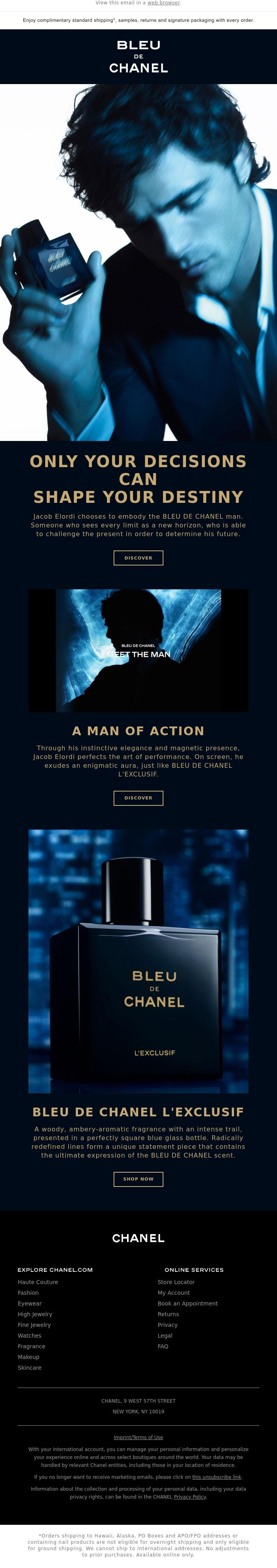 Email Design Inspiration from CHANEL, The new face of BLEU DE CHANEL