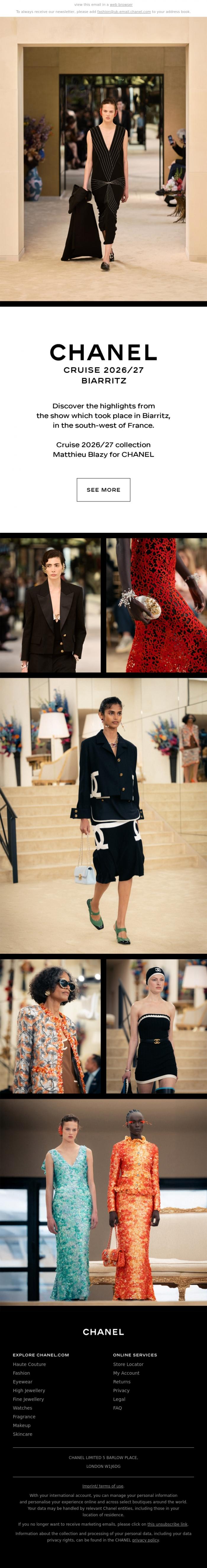 Email Design Inspiration from CHANEL, Highlights from the CHANEL Cruise 2026/27 Show