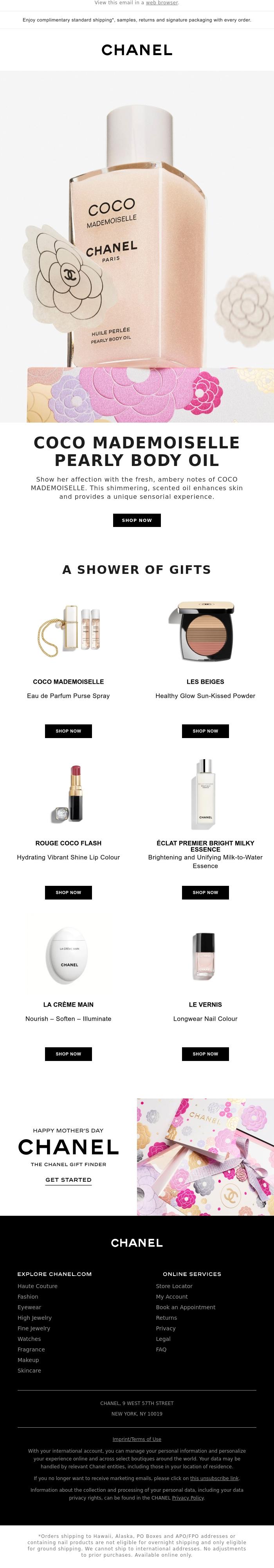 Email Design Inspiration from CHANEL, Pamper her this Mother's Day