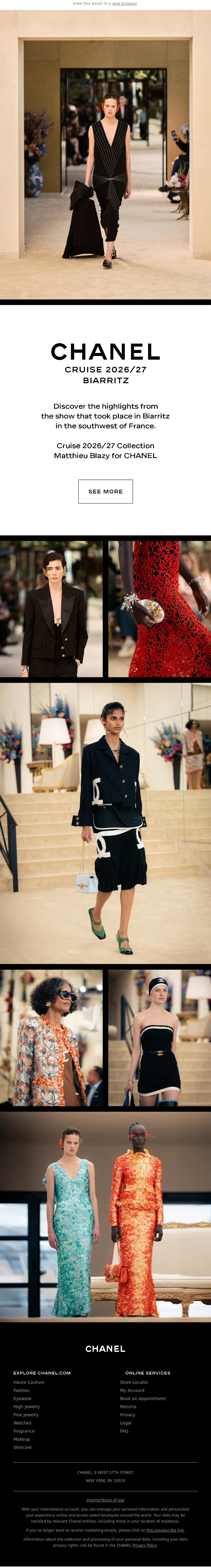 Email Design Inspiration from CHANEL, Highlights from the CHANEL Cruise 2026/27 show