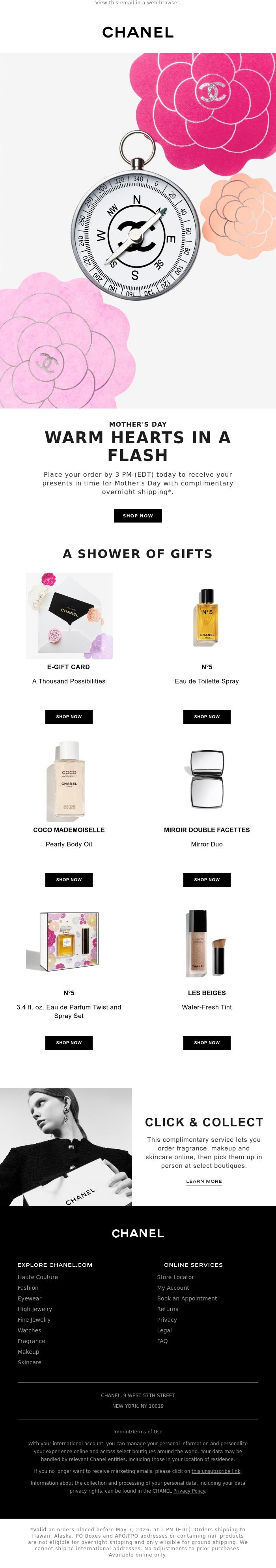 Email Design Inspiration from CHANEL, Ends today: Complimentary overnight shipping