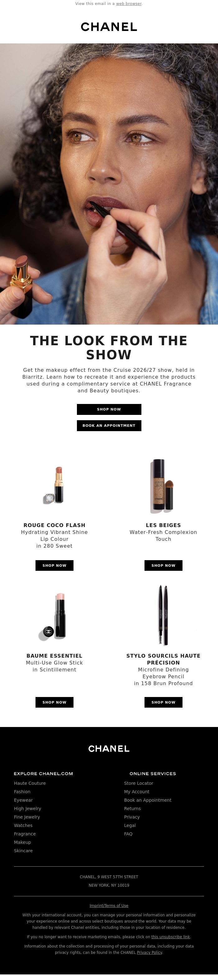 Email Design Inspiration from CHANEL, The makeup look from the Cruise 2026/27 show
