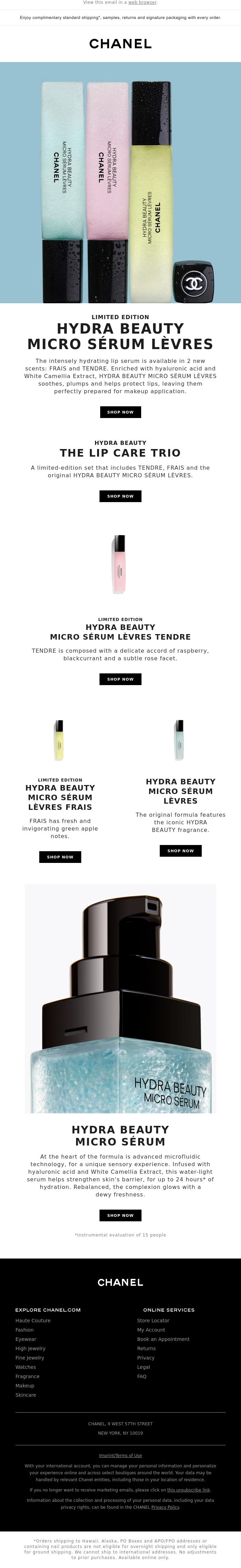Email Design Inspiration from CHANEL, The new limited-edition HYDRA BEAUTY MICRO S&Eacute;RUM L&Egrave;VRES scents