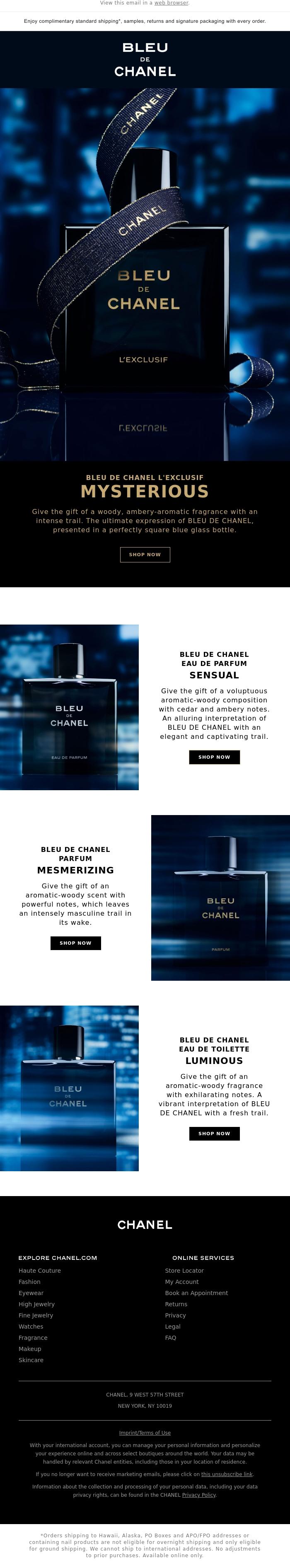 Email Design Inspiration from CHANEL, Give the gift of BLEU DE CHANEL