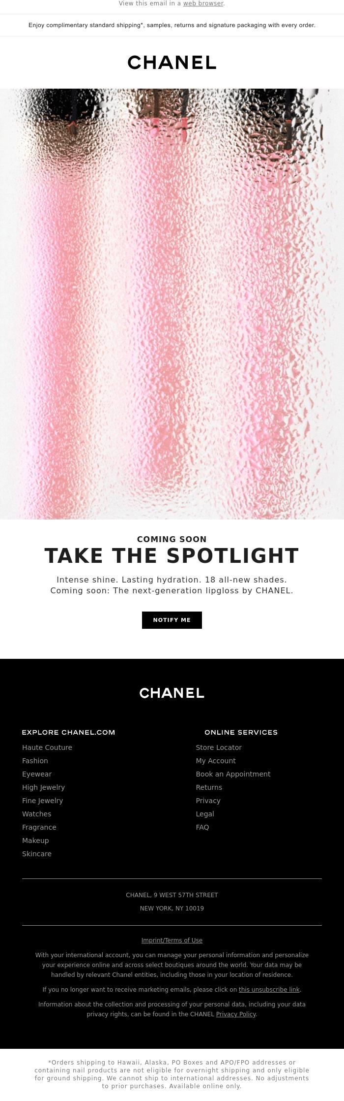 Email Design Inspiration from CHANEL, Coming soon: The next-generation lipgloss by CHANEL