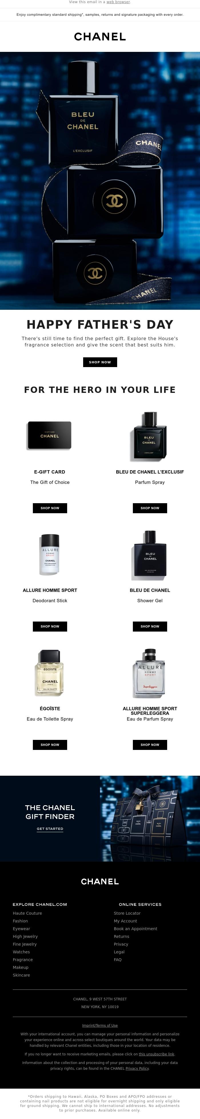 Email Design Inspiration from CHANEL, Discover a selection of fragrances for Father's Day