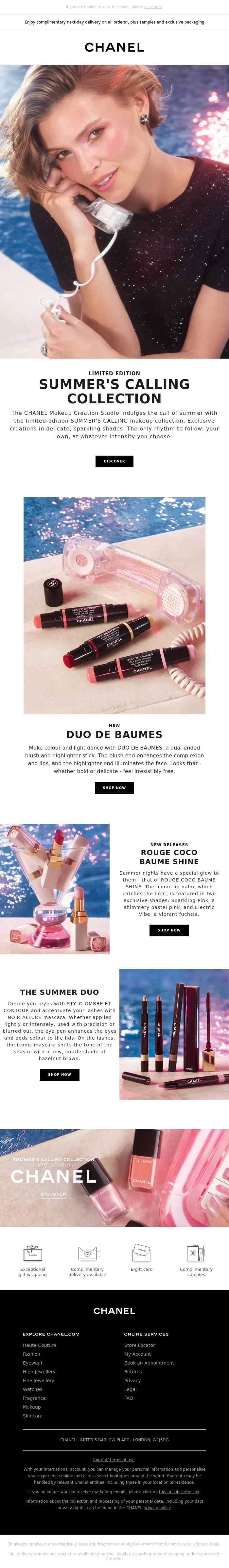 Email Design Inspiration from CHANEL, Limited edition. SUMMER'S CALLING COLLECTION